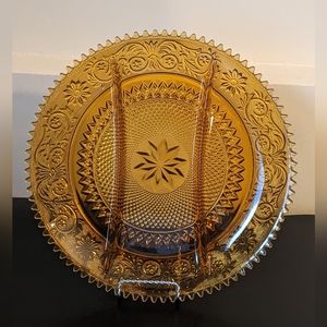 Tiara Sandwich Amber Glass 3PT Relish Hors D'oeuvre a Vegetable Torte Platter
